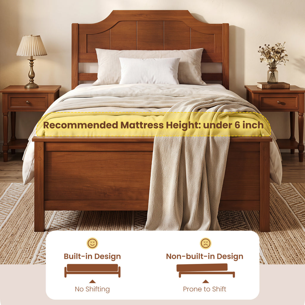 Solid Wood Platform Bed Frame with Headboard - Twin, Walnut