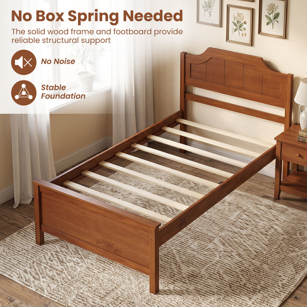 Solid Wood Platform Bed Frame with Headboard - Twin, Walnut