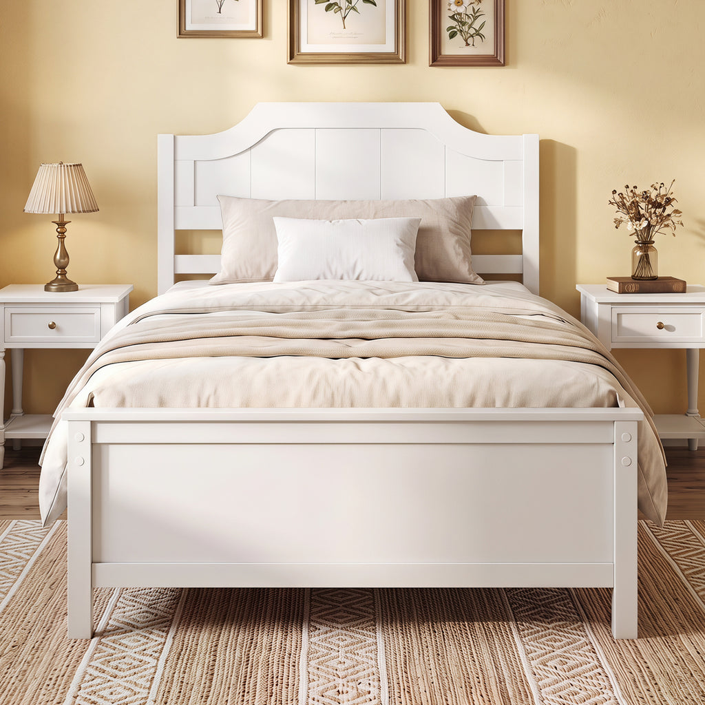 Solid Wood Platform Bed Frame with Headboard - White, Twin Size