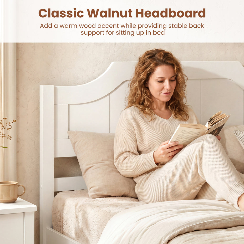Solid Wood Platform Bed Frame with Headboard - White, Twin Size