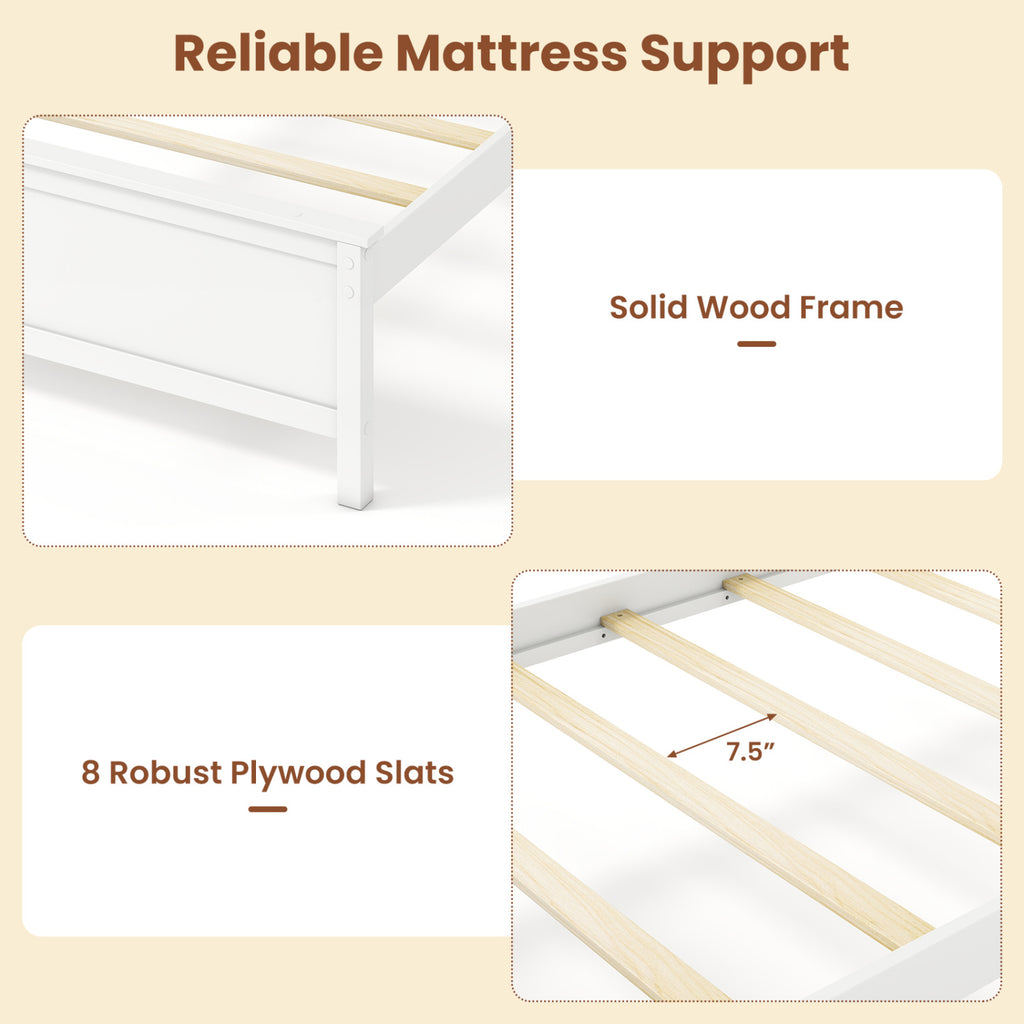Solid Wood Platform Bed Frame with Headboard - White, Twin Size