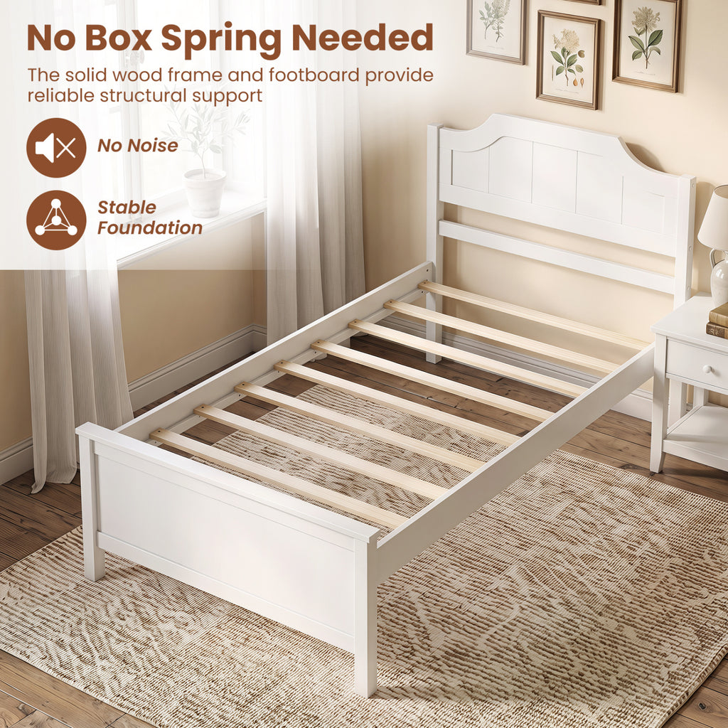 Solid Wood Platform Bed Frame with Headboard - White, Twin Size