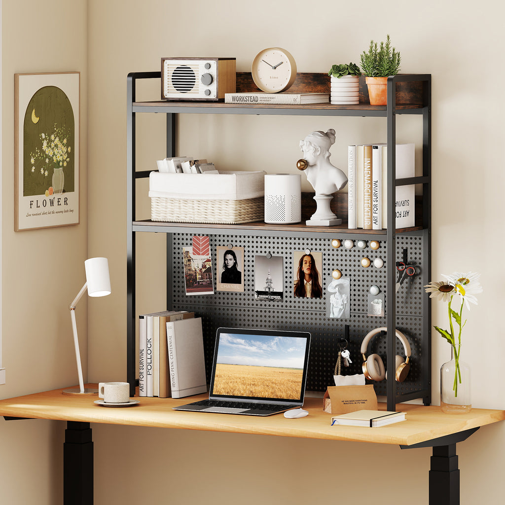 Multipurpose 2-Tier Desktop Bookshelf with Pegboard for up to 32 Inch