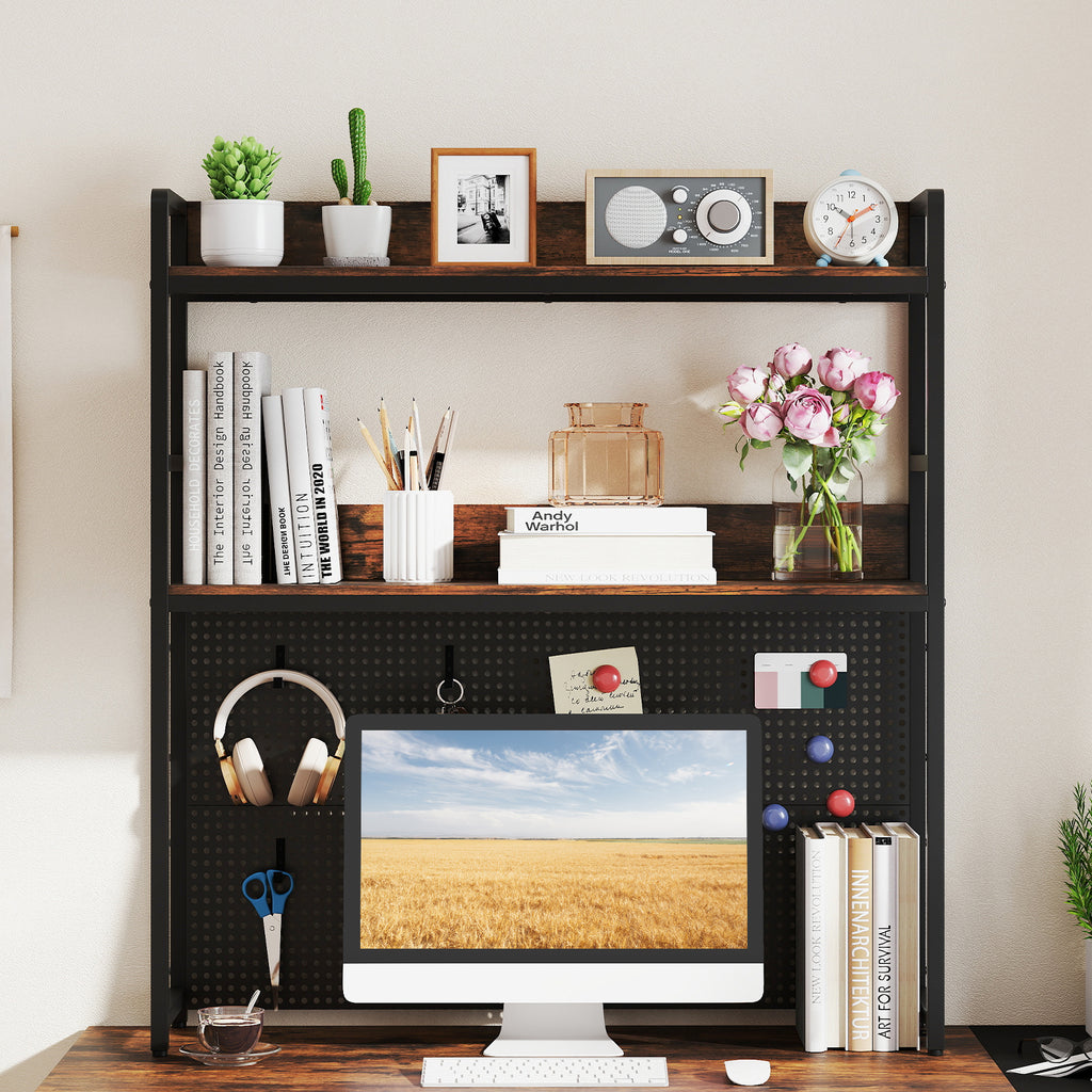 Multipurpose 2-Tier Desktop Bookshelf with Pegboard for up to 32 Inch