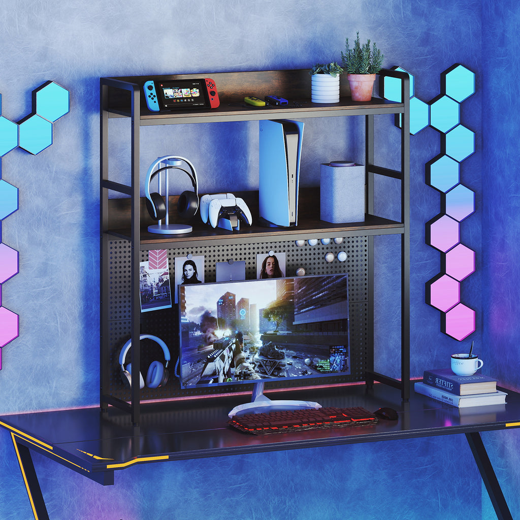 Multipurpose 2-Tier Desktop Bookshelf with Pegboard for up to 32 Inch