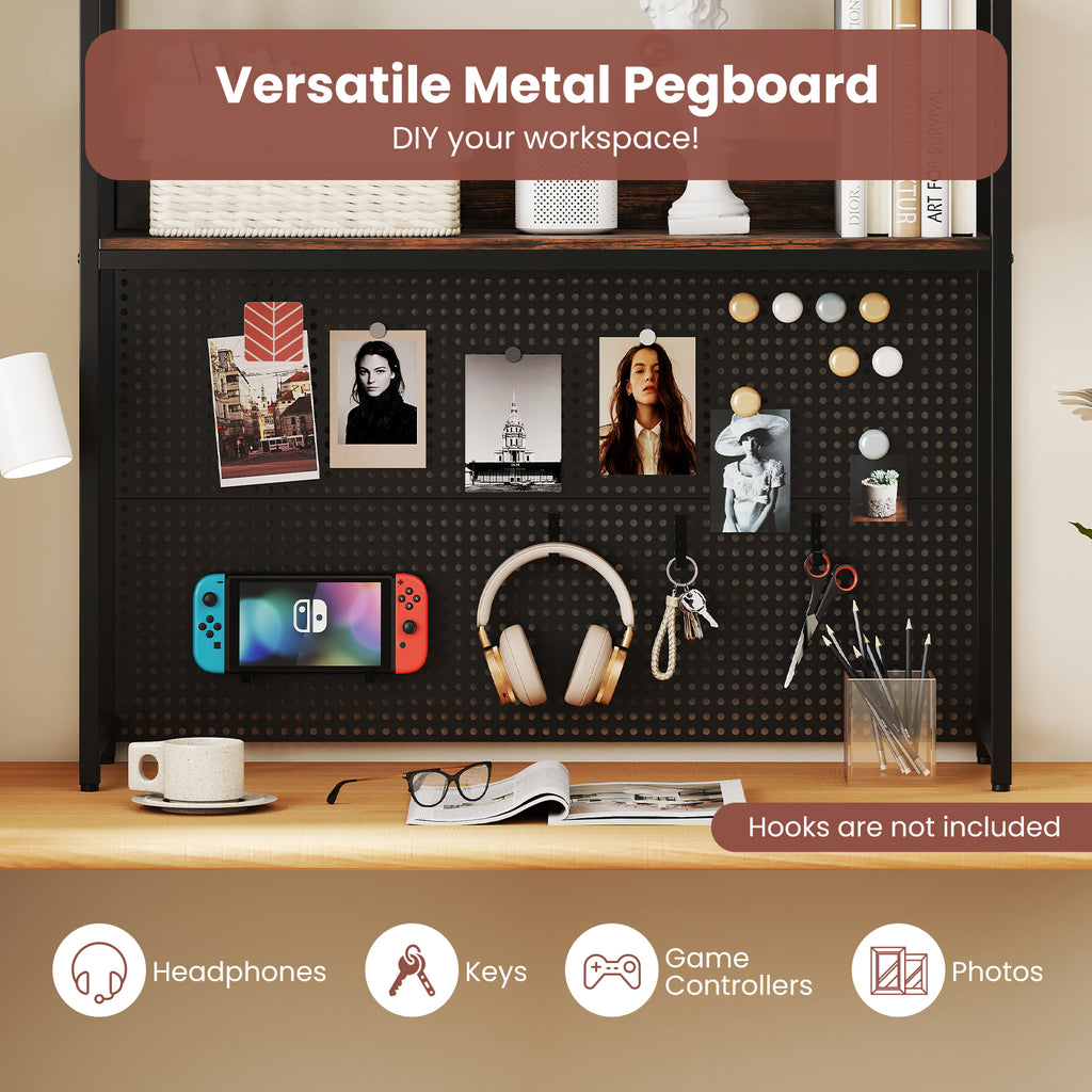 Multipurpose 2-Tier Desktop Bookshelf with Pegboard for up to 32 Inch