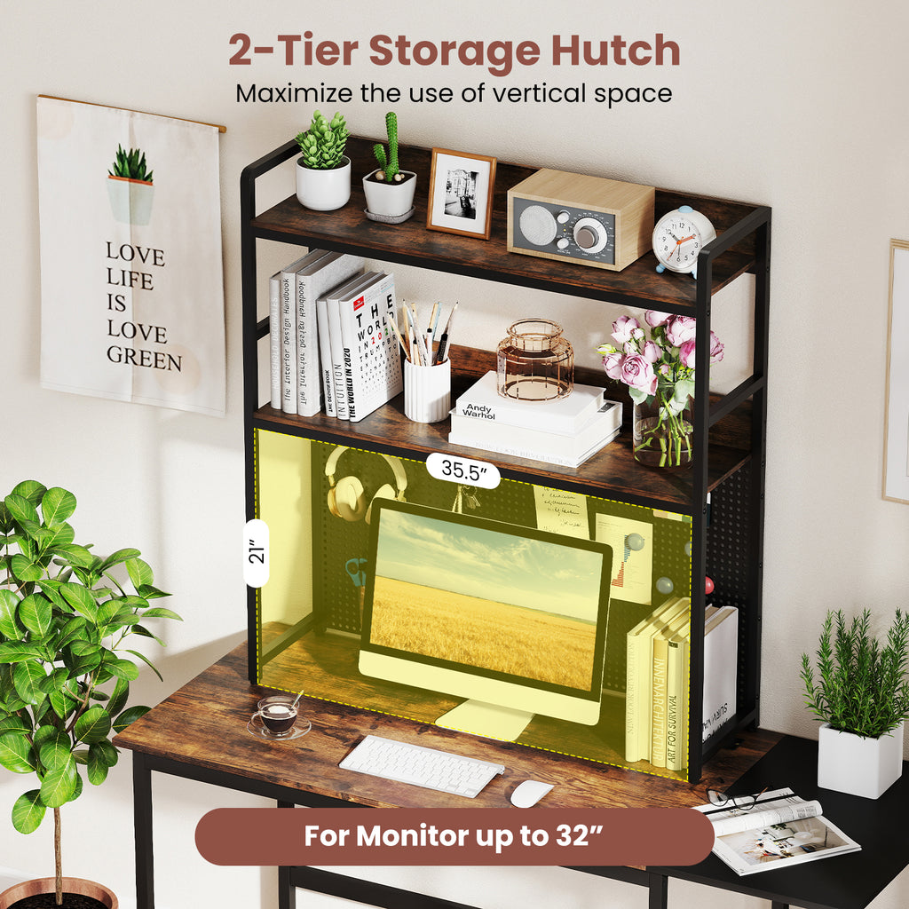 Multipurpose 2-Tier Desktop Bookshelf with Pegboard for up to 32 Inch