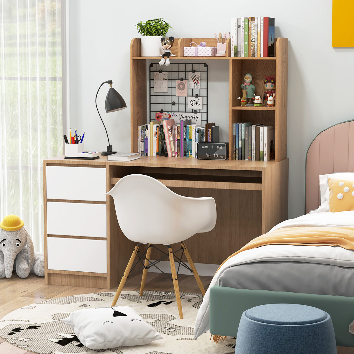 3-Tier Desk Bookshelf with Monitor Stand - Natural