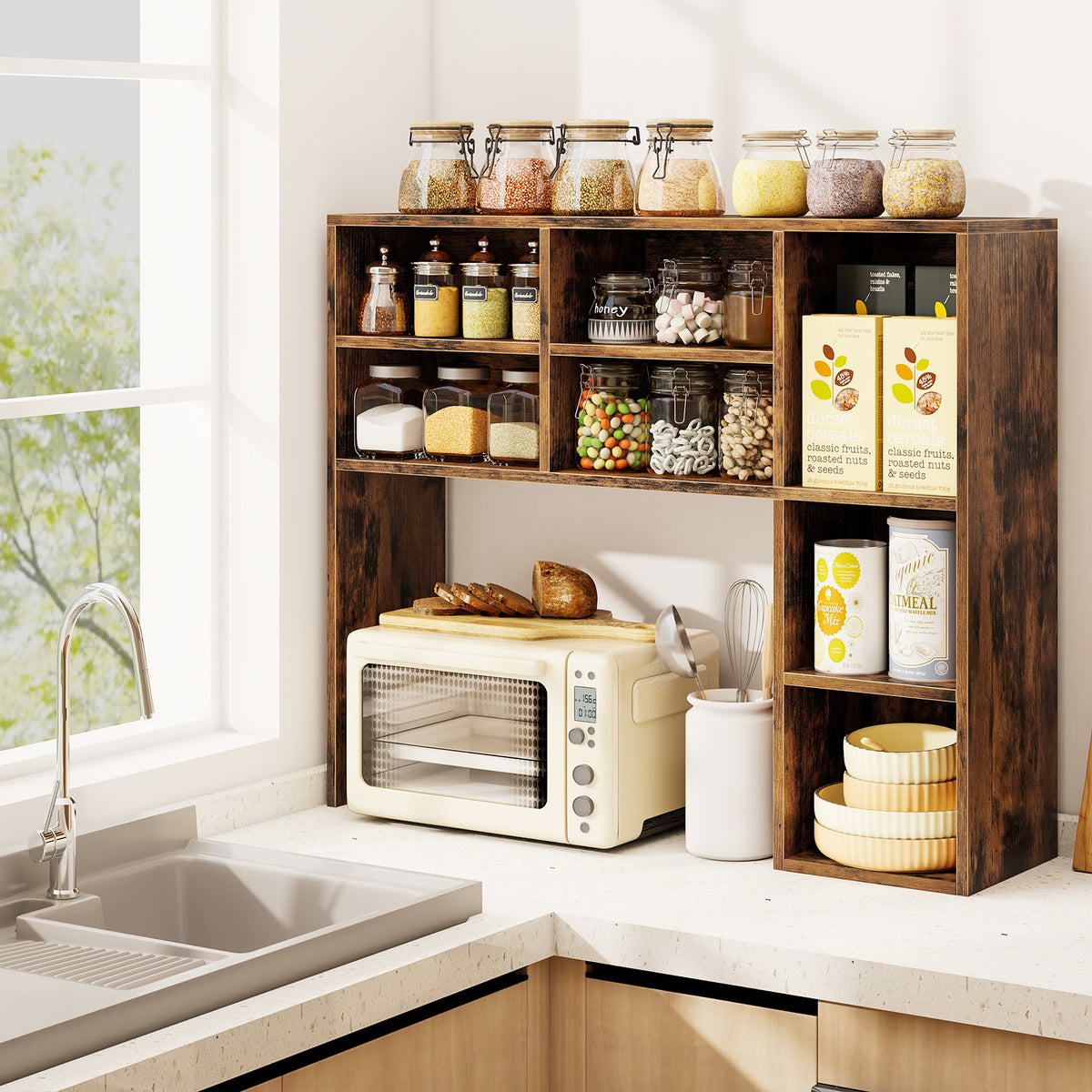 Desktop Bookshelf with 7 Open Cubbies and 3 Adjustable Shelves