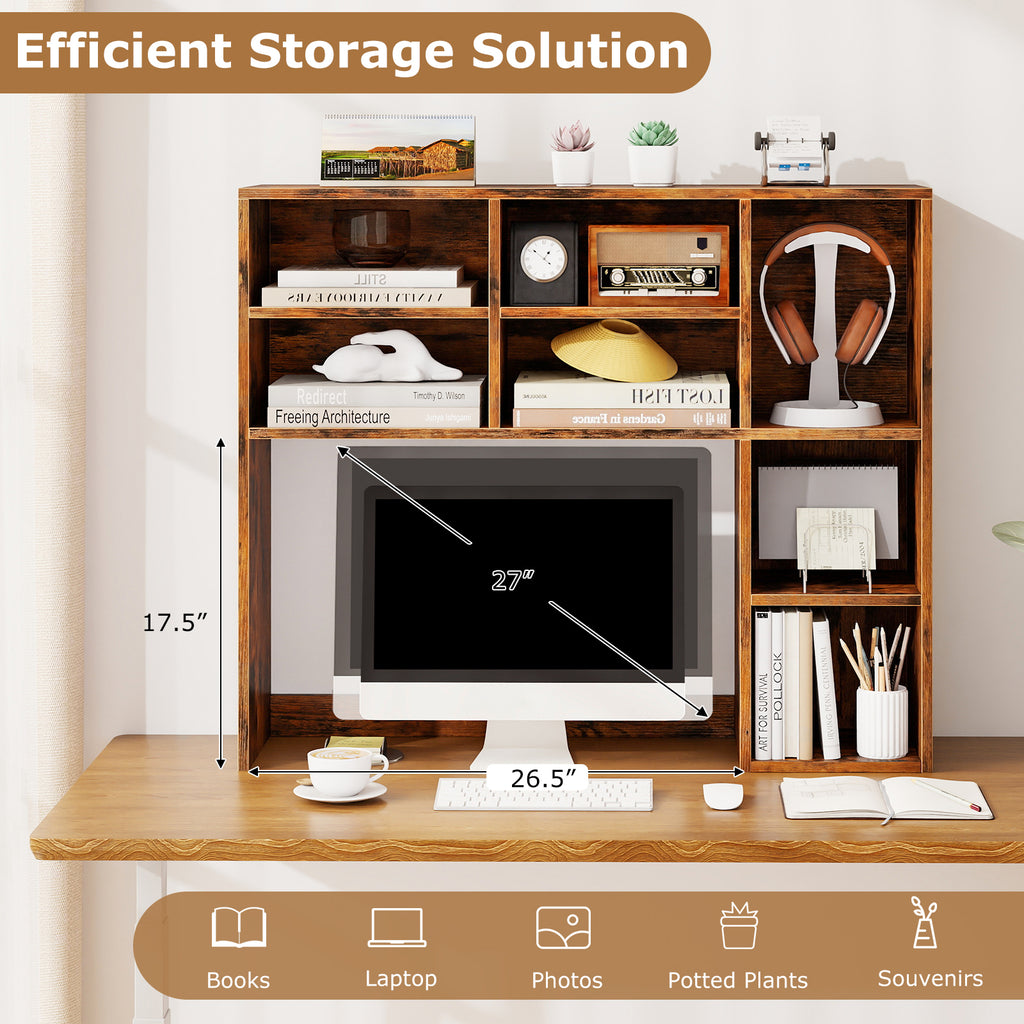 Desktop Bookshelf with 7 Open Cubbies and 3 Adjustable Shelves