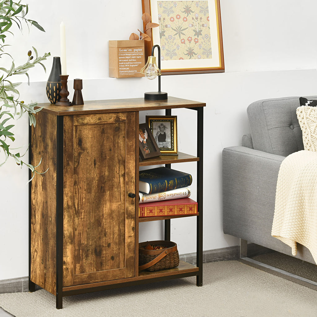 Freestanding Storage Cabinet with 3 Open Shelves and Door