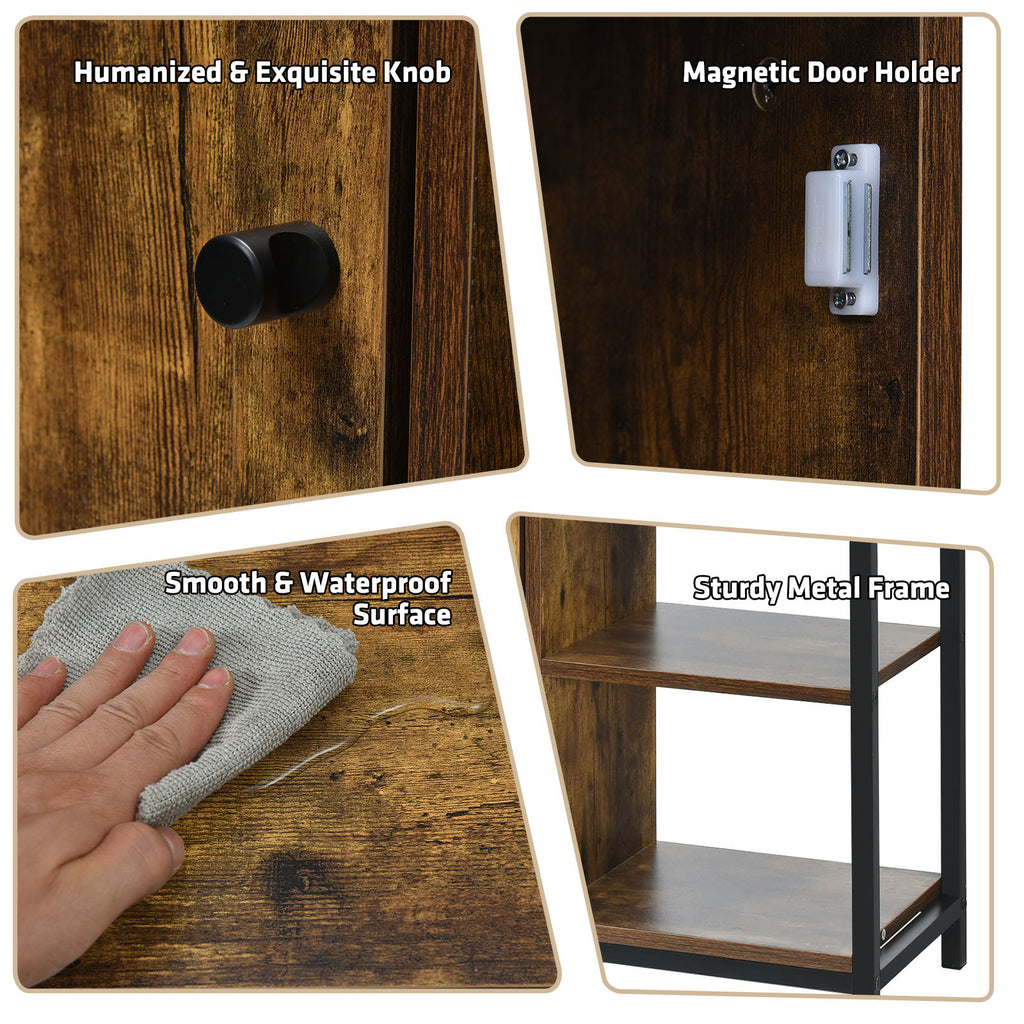 Freestanding Storage Cabinet with 3 Open Shelves and Door