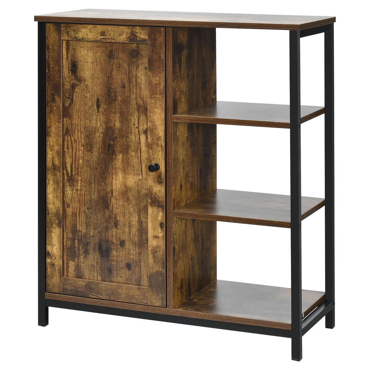Freestanding Storage Cabinet with 3 Open Shelves and Door