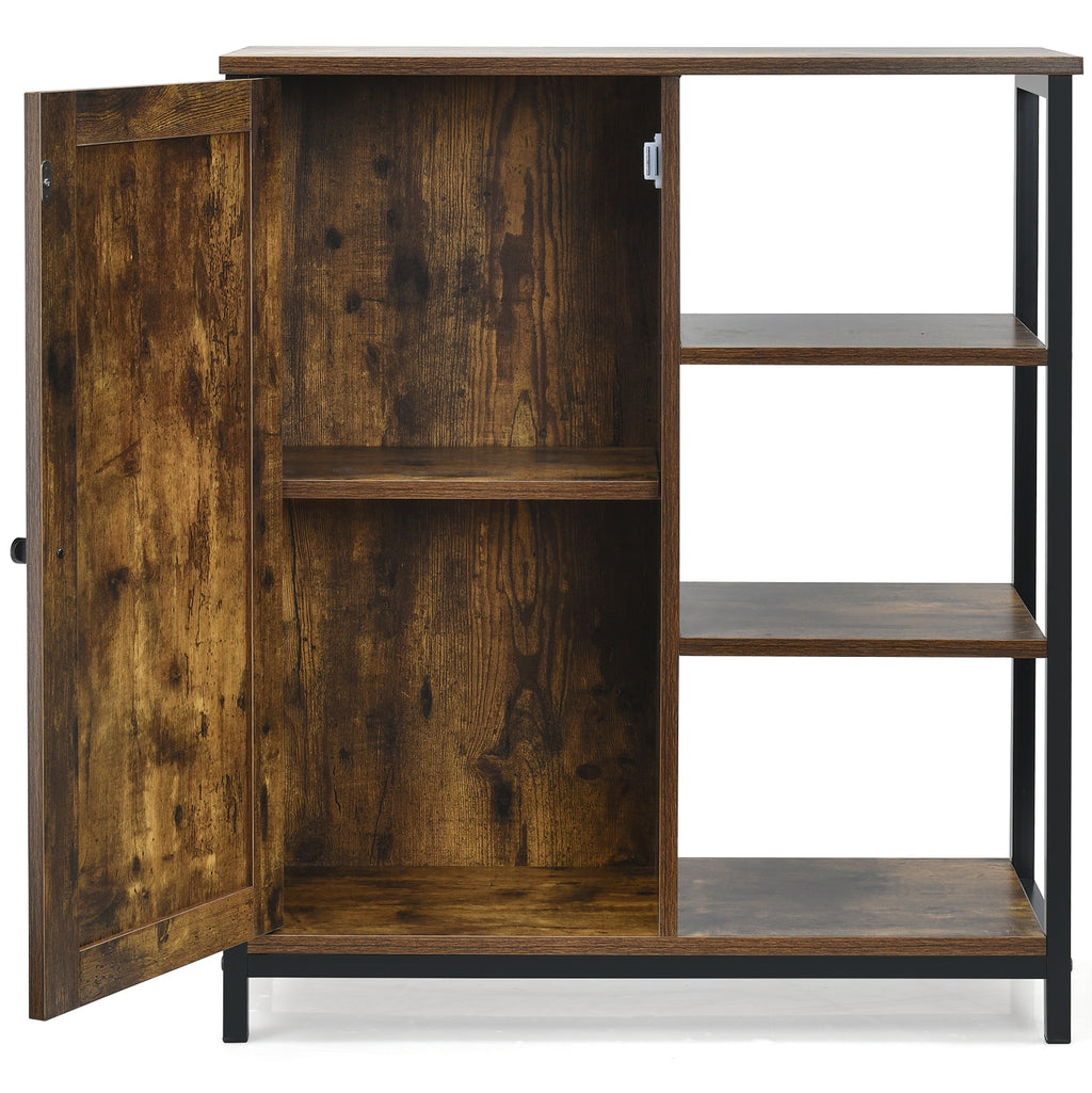 Freestanding Storage Cabinet with 3 Open Shelves and Door