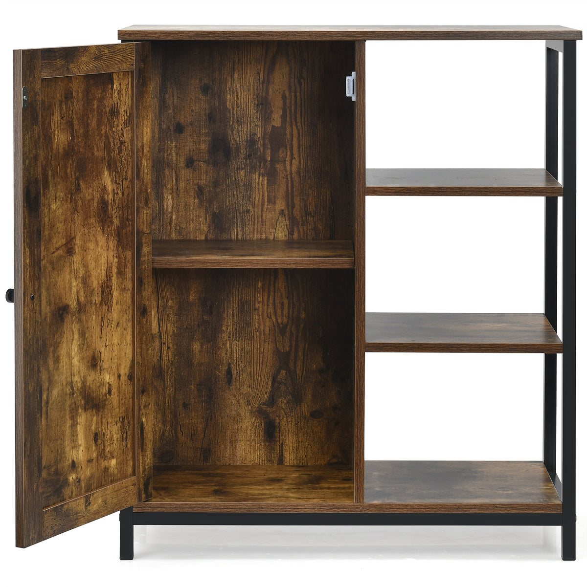 Freestanding Storage Cabinet with 3 Open Shelves and Door