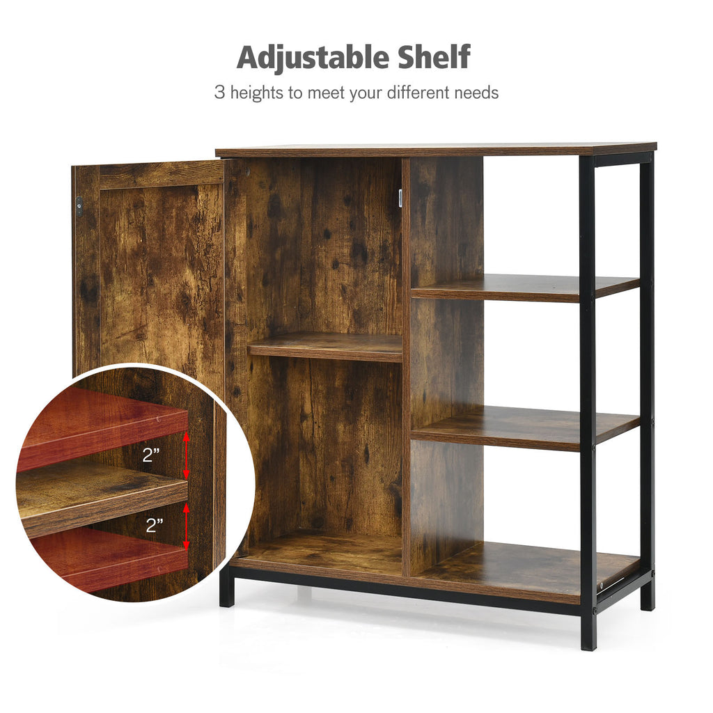 Freestanding Storage Cabinet with 3 Open Shelves and Door
