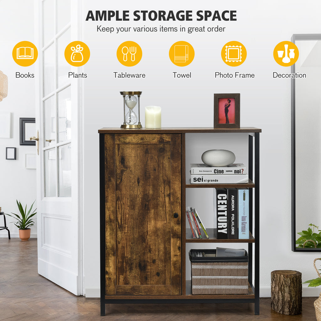 Freestanding Storage Cabinet with 3 Open Shelves and Door