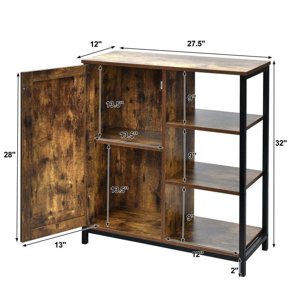 Freestanding Storage Cabinet with 3 Open Shelves and Door