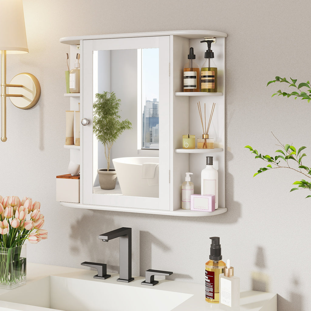 Wall-Mounted Bathroom Mirror Cabinet with Storage Shelves