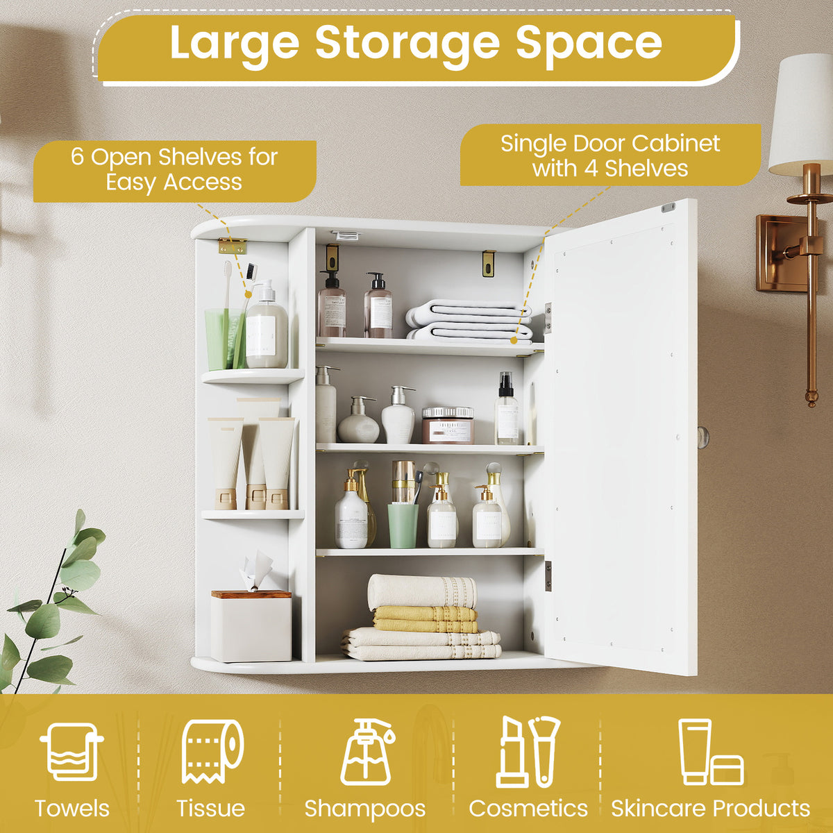 Wall-Mounted Bathroom Mirror Cabinet with Storage Shelves