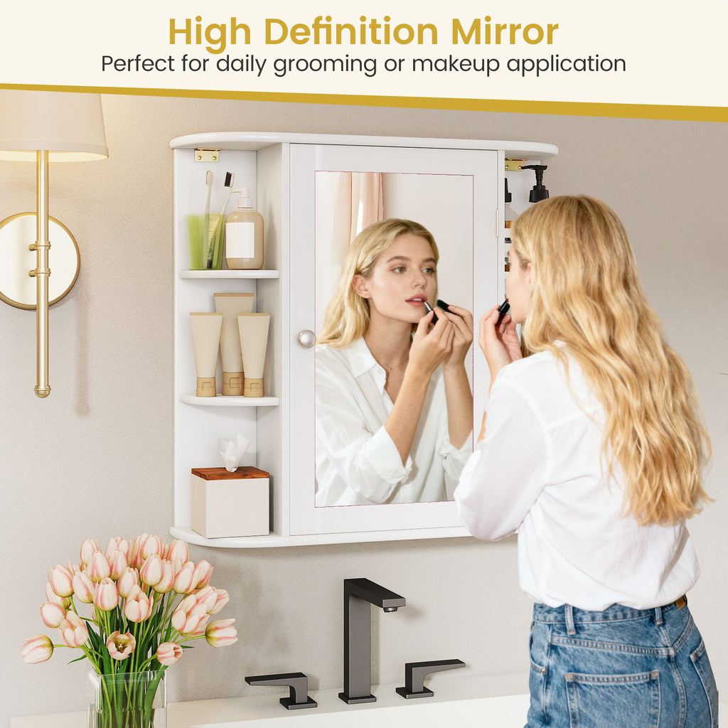Wall-Mounted Bathroom Mirror Cabinet with Storage Shelves