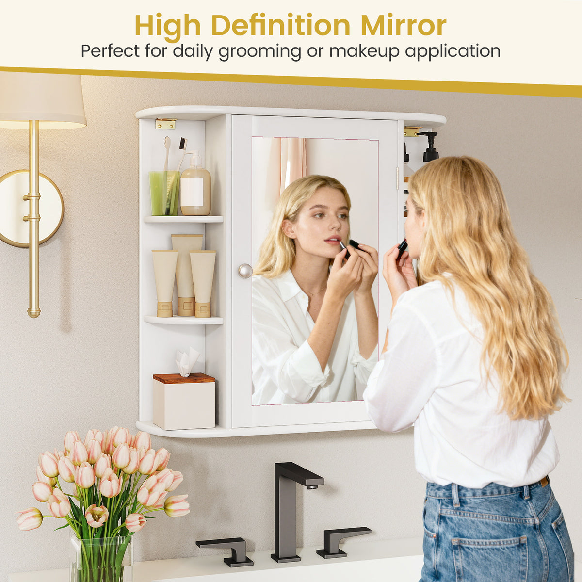 Wall-Mounted Bathroom Mirror Cabinet with Storage Shelves