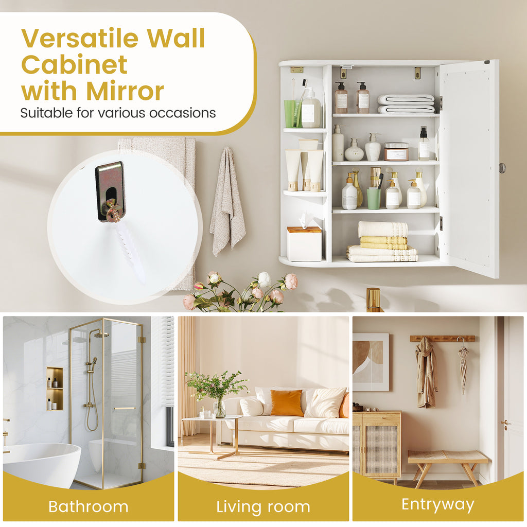 Wall-Mounted Bathroom Mirror Cabinet with Storage Shelves