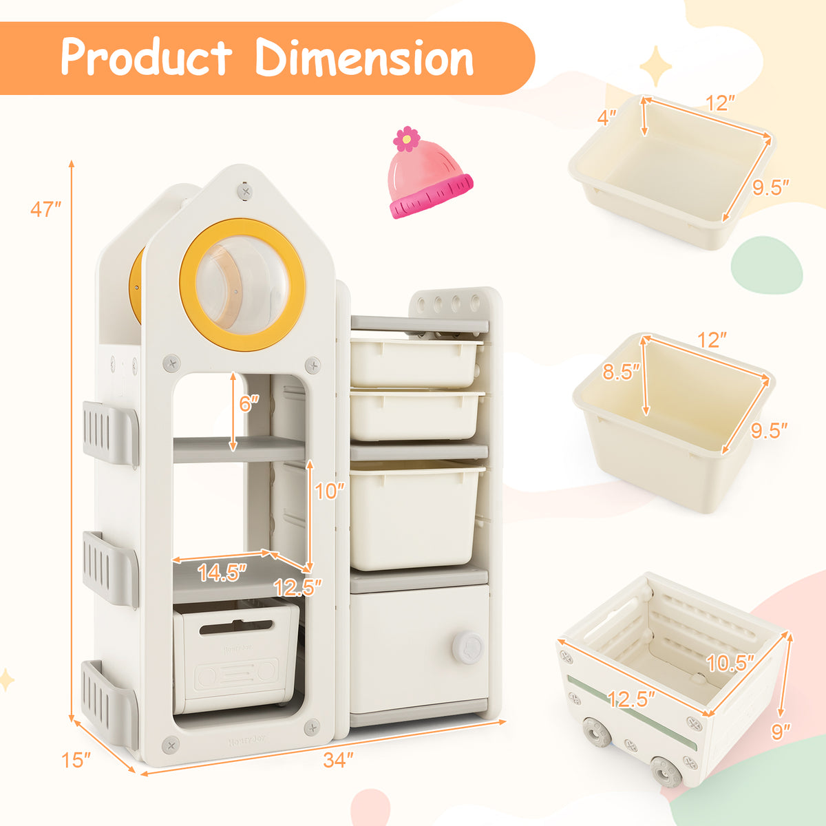 Gray Multipurpose Toy Chest and Bookshelf with Mobile Trolley for Kids Bedroom