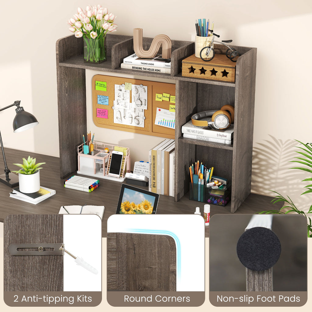 3-Tier Oak Desk Bookshelf with Monitor Stand