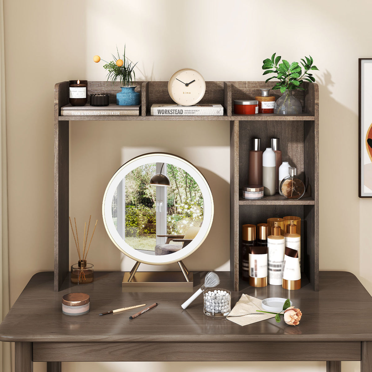 3-Tier Oak Desk Bookshelf with Monitor Stand