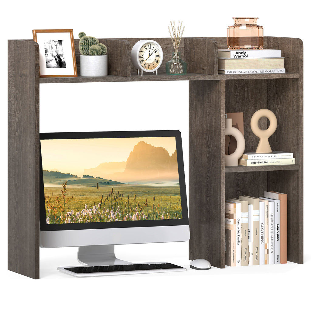 3-Tier Oak Desk Bookshelf with Monitor Stand