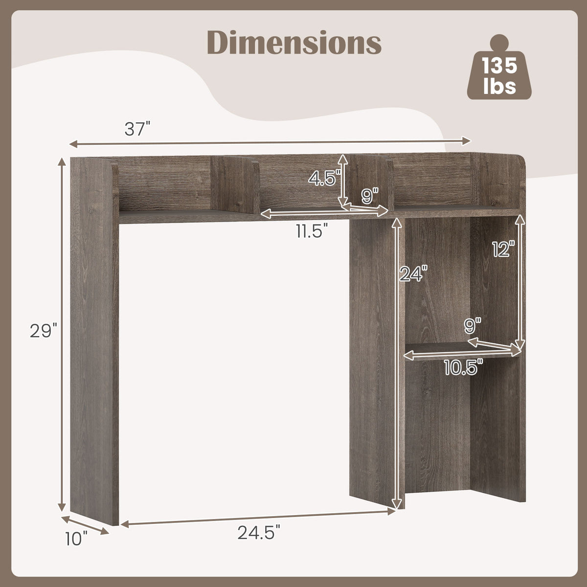 3-Tier Oak Desk Bookshelf with Monitor Stand