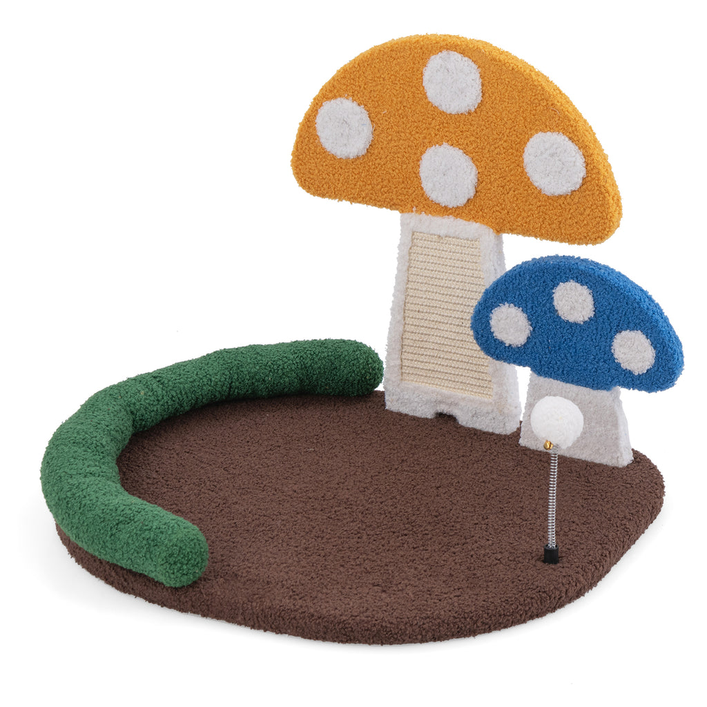 Multicolor Mushroom Cat Bed with Claw Scratcher & Swinging Ball - Costway