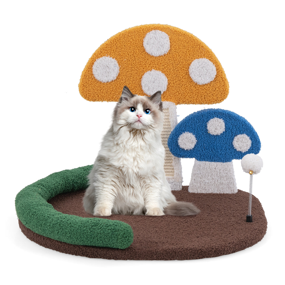 Multicolor Mushroom Cat Bed with Claw Scratcher & Swinging Ball - Costway
