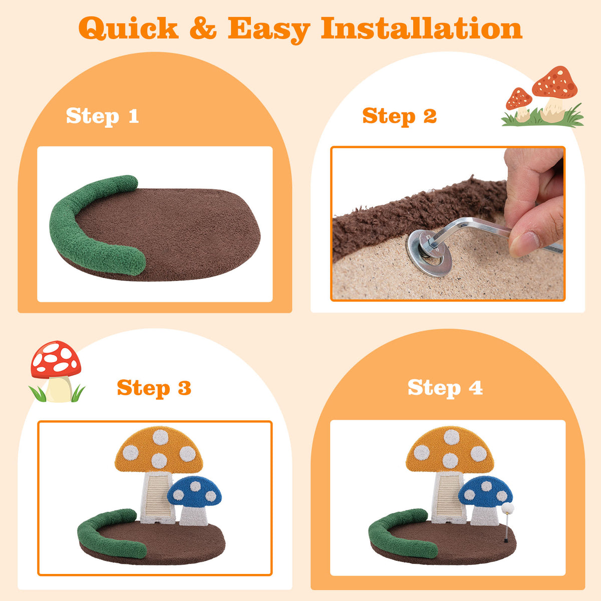Multicolor Mushroom Cat Bed with Claw Scratcher & Swinging Ball - Costway