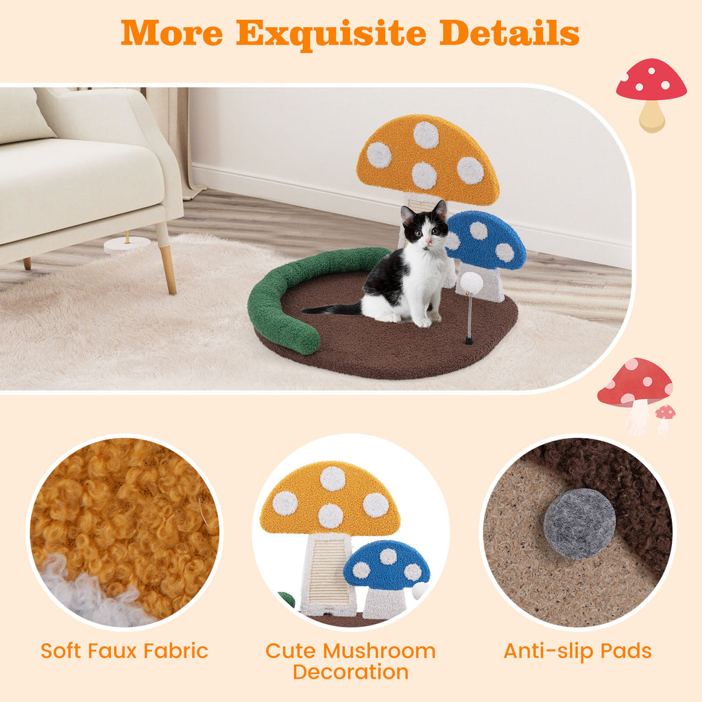 Multicolor Mushroom Cat Bed with Claw Scratcher & Swinging Ball - Costway
