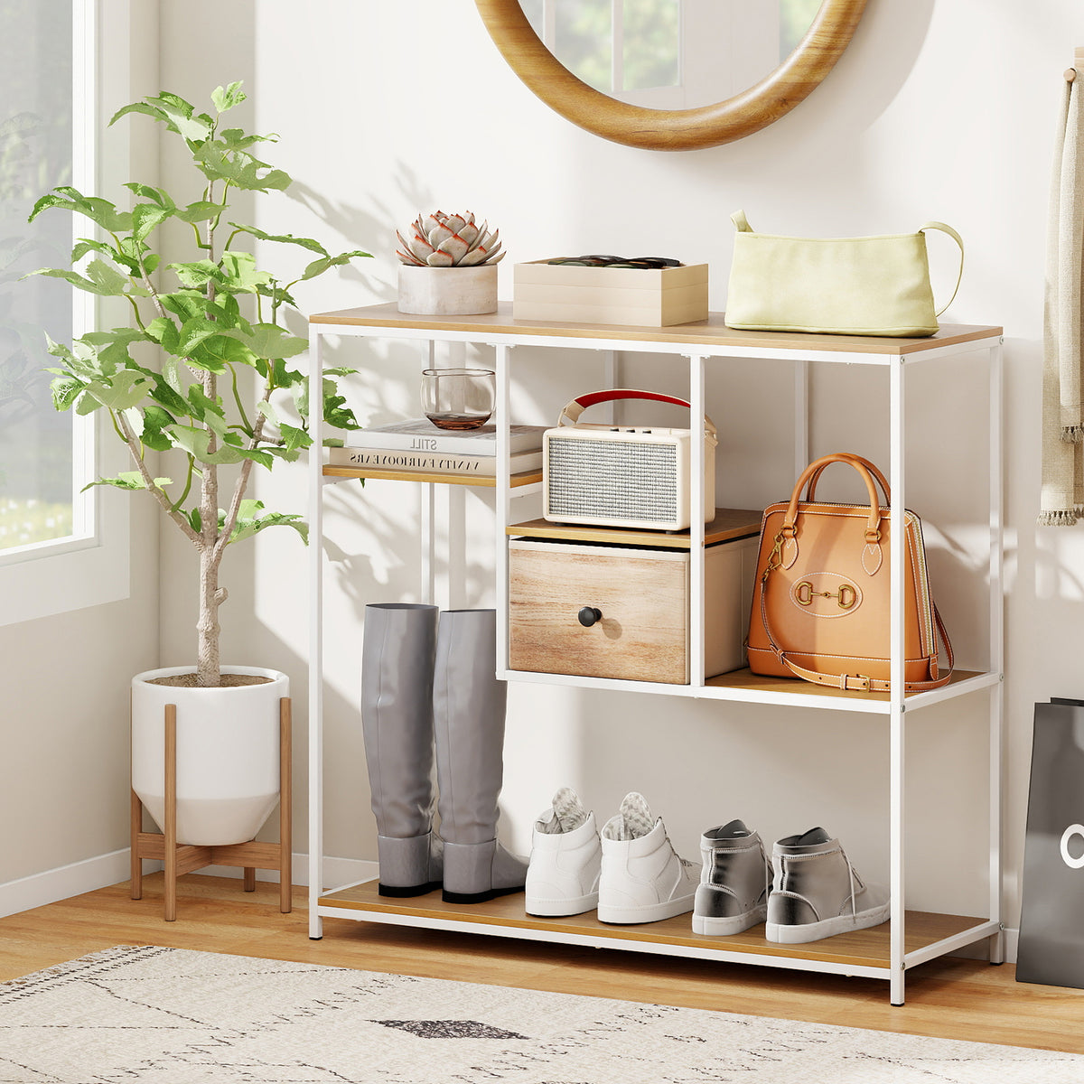 40 Inch Console Table with Storage, Rustic Brown