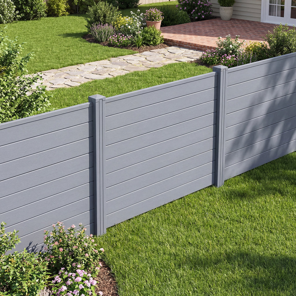 Gray Air Conditioner Fence Set of 2 Panels 48x38 Inch with Metal Ground Stakes