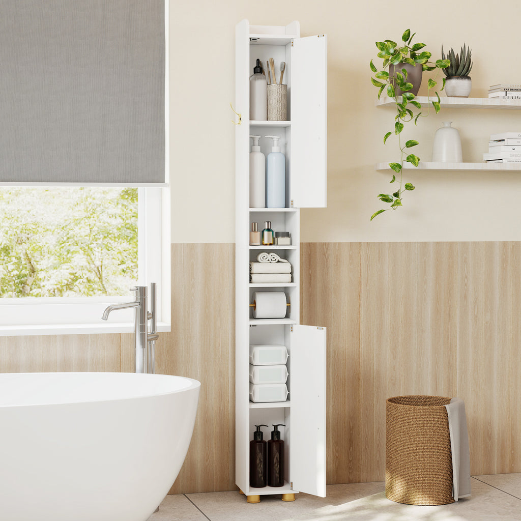 Tall Bathroom Storage Cabinet with Open Shelves - 69.5 Inch H, Gray