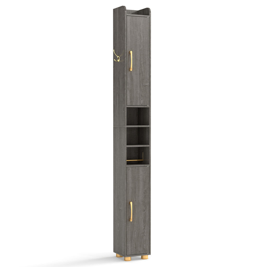 Tall Bathroom Storage Cabinet with Open Shelves - 69.5 Inch H, Gray