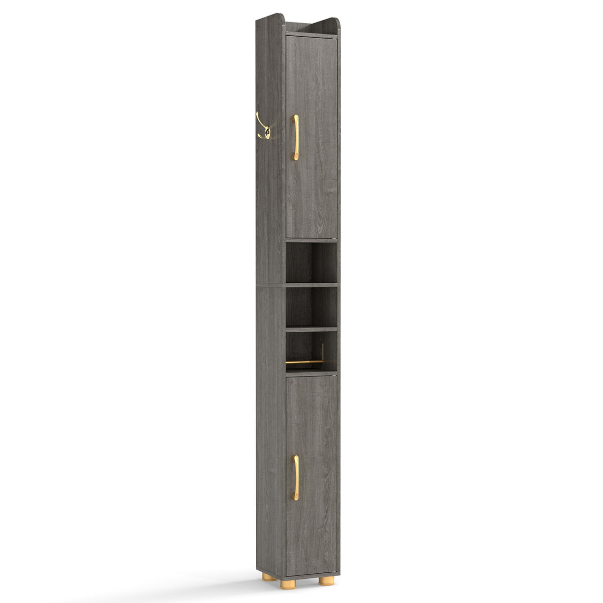 Tall Bathroom Storage Cabinet with Open Shelves - 69.5 Inch H, Gray