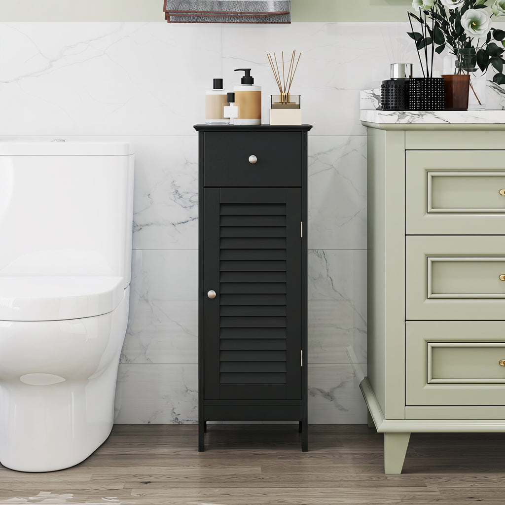 Narrow Bathroom Storage Cabinet with Drawer, Black