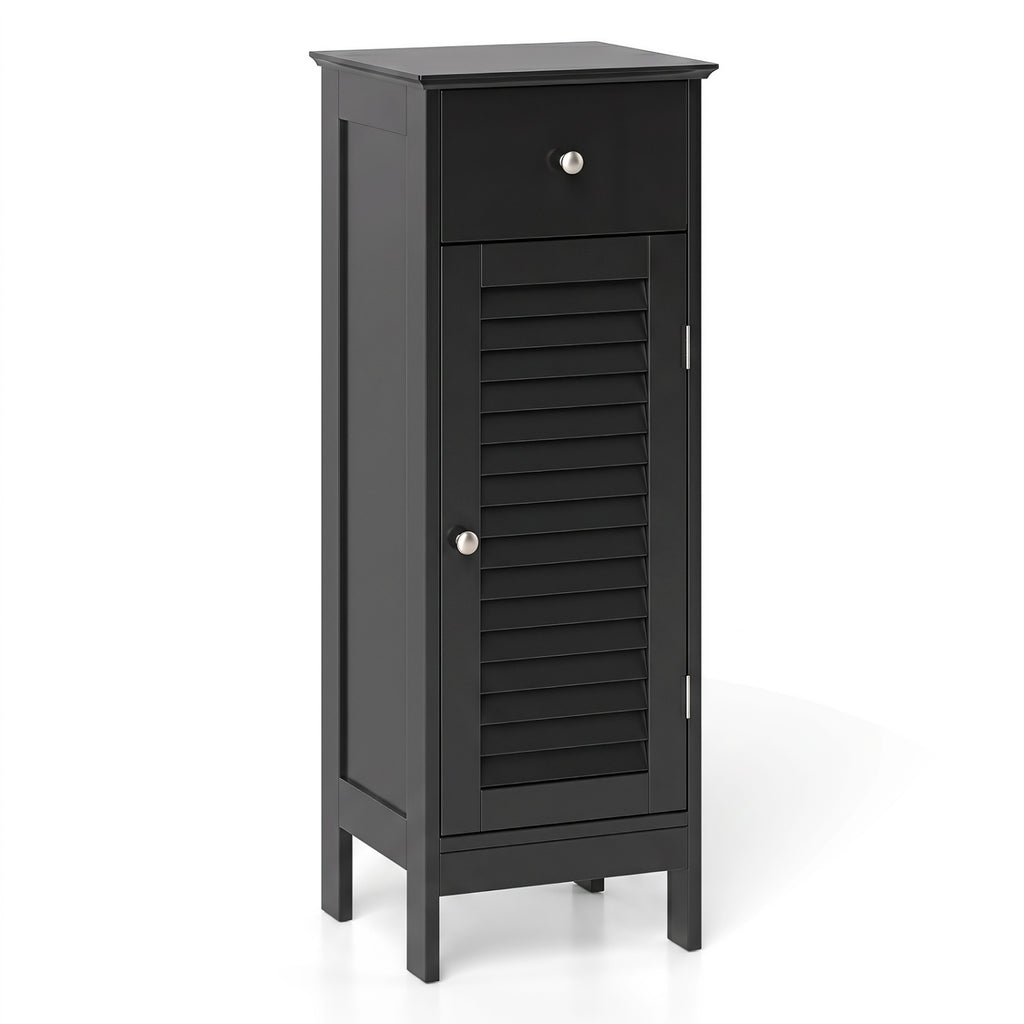 Narrow Bathroom Storage Cabinet with Drawer, Black
