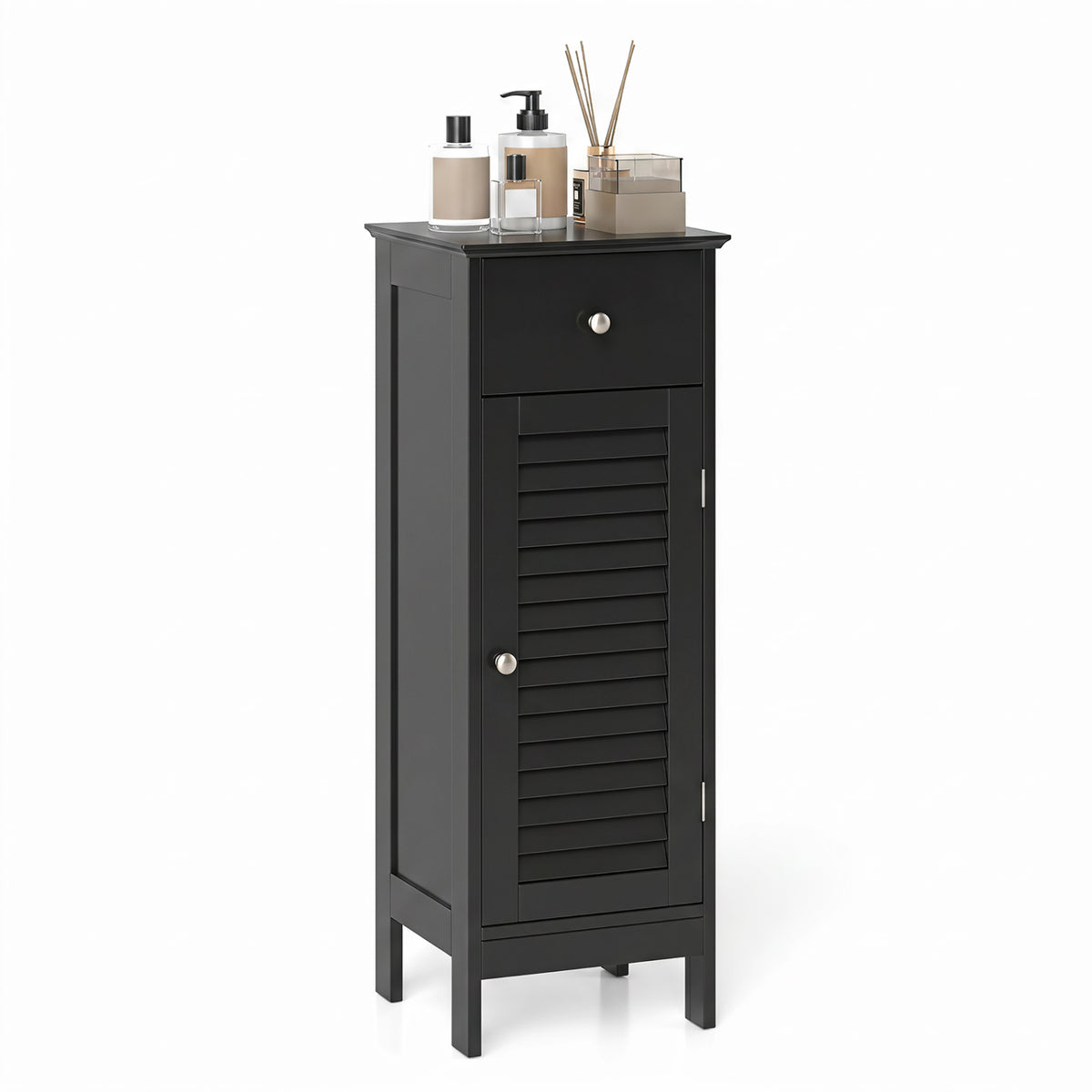 Narrow Bathroom Storage Cabinet with Drawer, Black