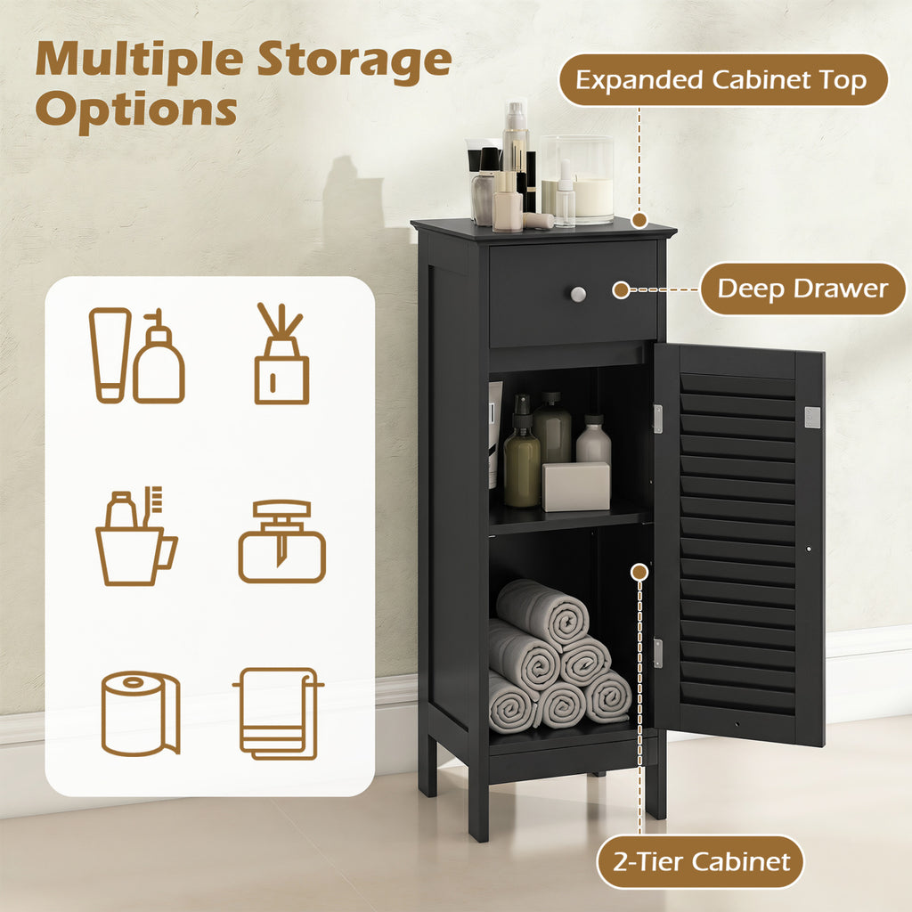 Narrow Bathroom Storage Cabinet with Drawer, Black