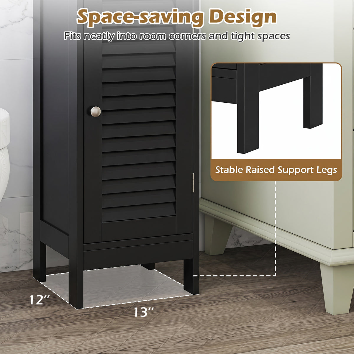 Narrow Bathroom Storage Cabinet with Drawer, Black