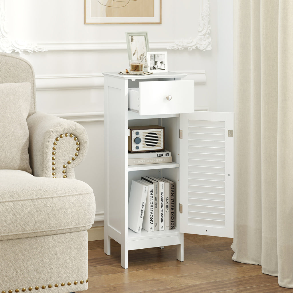 Narrow Bathroom Storage Cabinet with Drawer, White