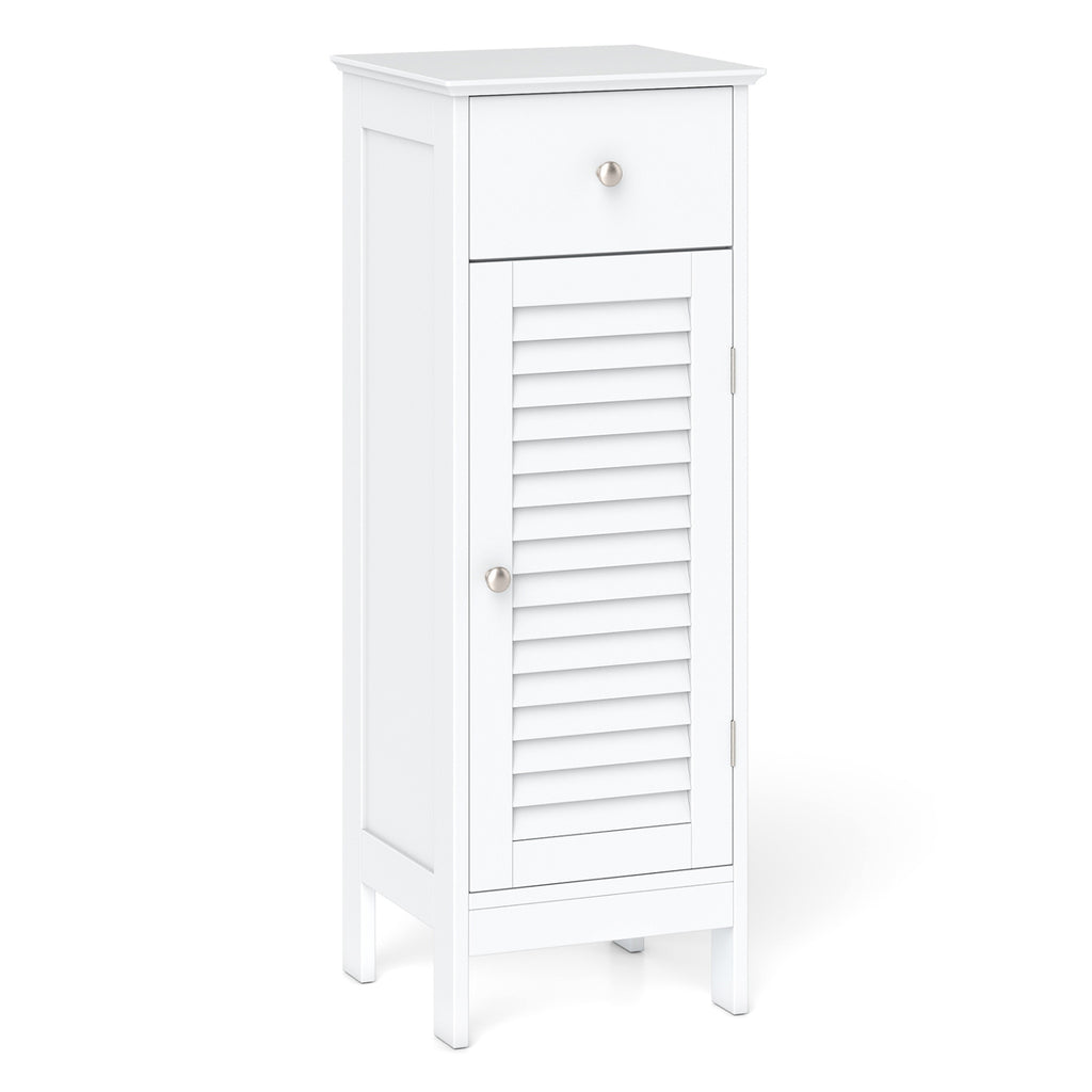 Narrow Bathroom Storage Cabinet with Drawer, White
