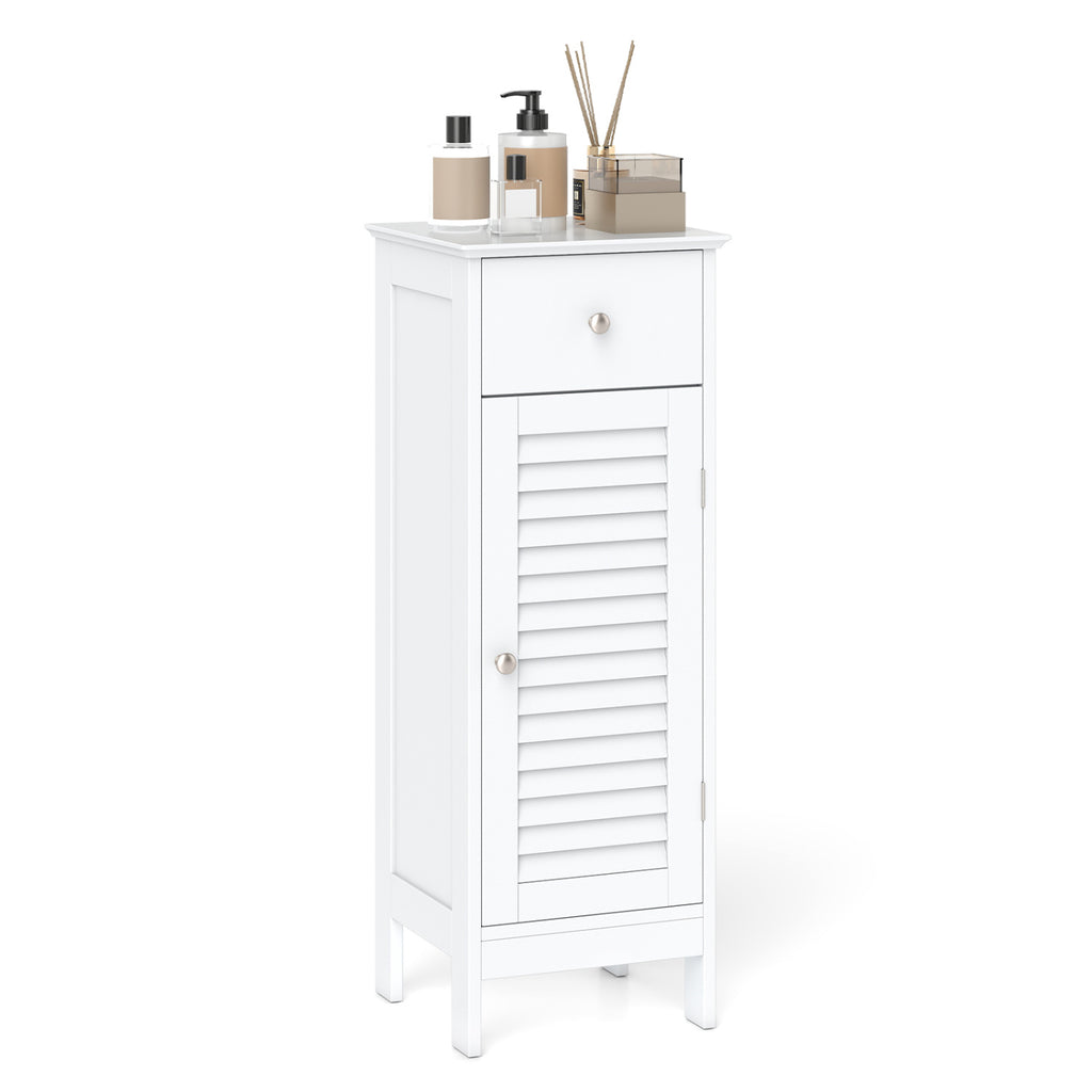 Narrow Bathroom Storage Cabinet with Drawer, White