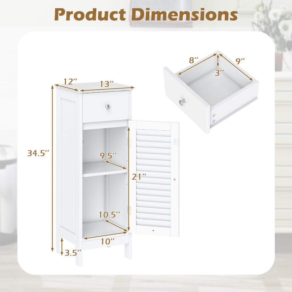 Narrow Bathroom Storage Cabinet with Drawer, White